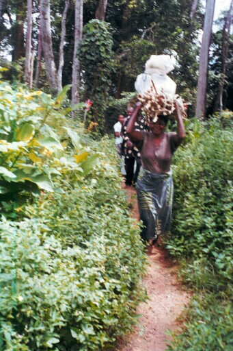 A lady passing through Eke Igbere from the farm
