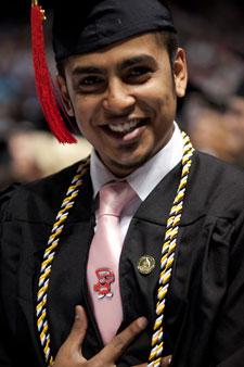 2011 Commencement student with Big Red tie commencement student with Big Red tie