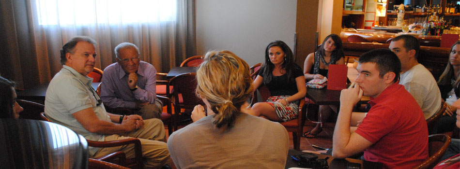 #caption6 Study Abroad in Venice - Dr. Franco Denes, a neuropsychologist from the University of Padova, spoke to the group about his knowledge and work with Aphasia