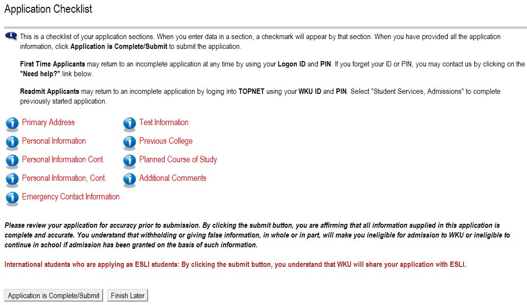 Application Checklist Application Checklist