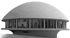 the Hardin Planetarium is shaped with a smooth dome on top, and is mounted on a column which curves outward as it reaches up to the main floor level