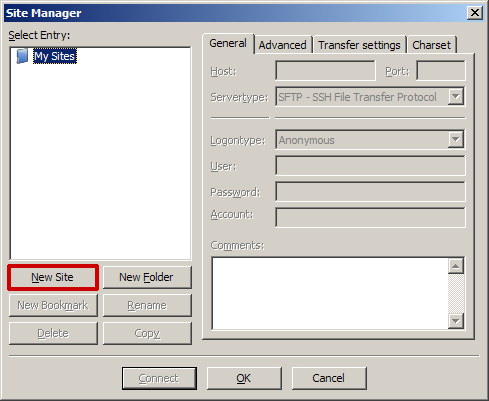 Use the Site Manager to setup your site in FileZilla