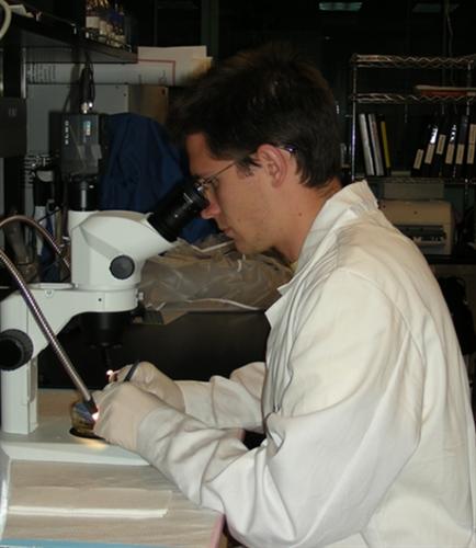 Brian Rogers in the lab dissecting a fish ear