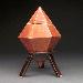 ceramic, hard slab hand built, lidded container, orange and brown, shiny