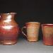 ceramic pitcher and cups, shino glazed