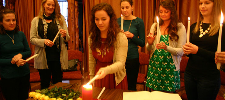 #caption10 Spanish Majors during a ceremony of the Sigma Delta PI Spanish Society