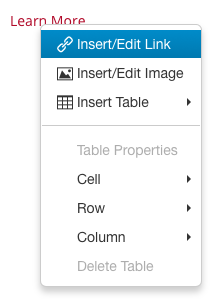 Right-click menu showing Insert/Edit Link option