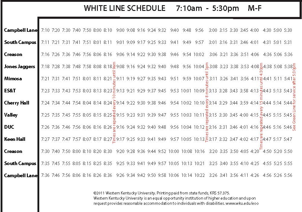 White Line Schedule