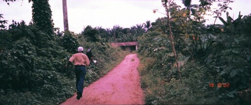 The cameraman walking ahead on a former slave route