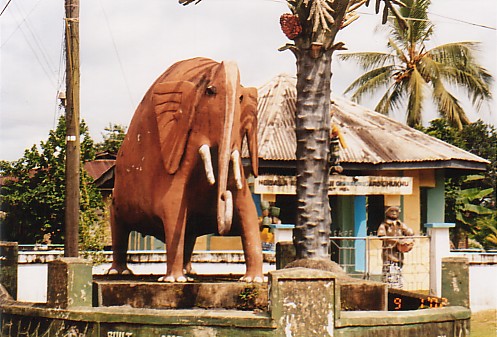 Mgbala Ekpe (Ekpe Cult House) with the statue of an elephant in the front yard at Atani village in Arochukwu