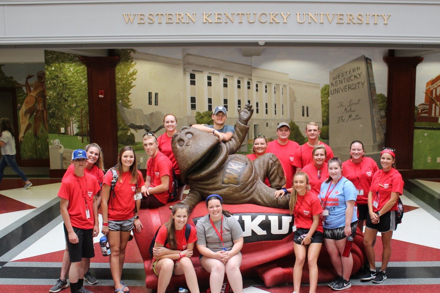 Ag Students around Big Red Statue
