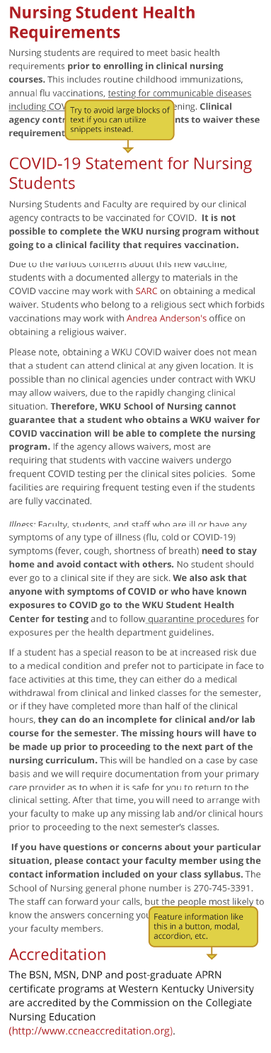WKU Nursing home page before updates.