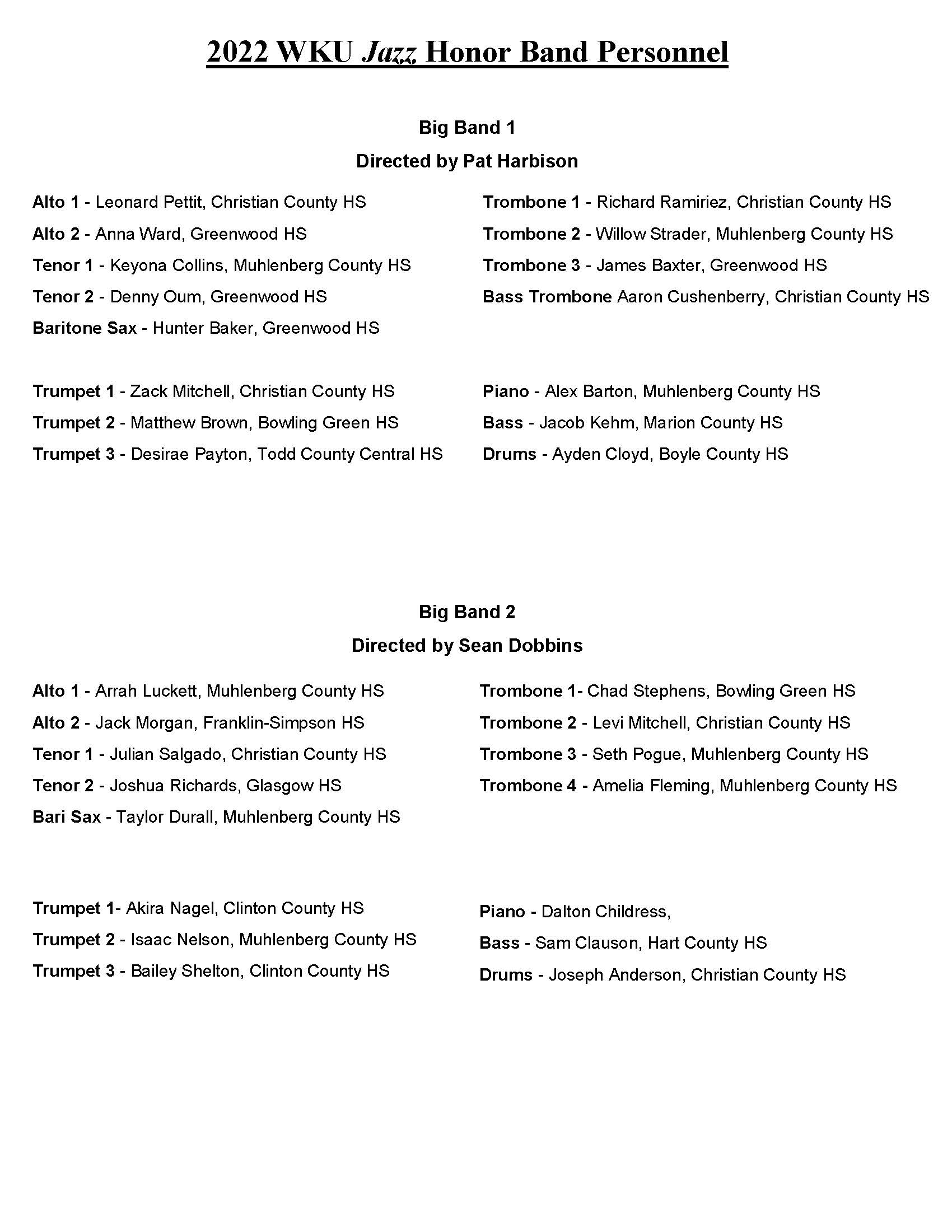 Jazz Honor Band Program