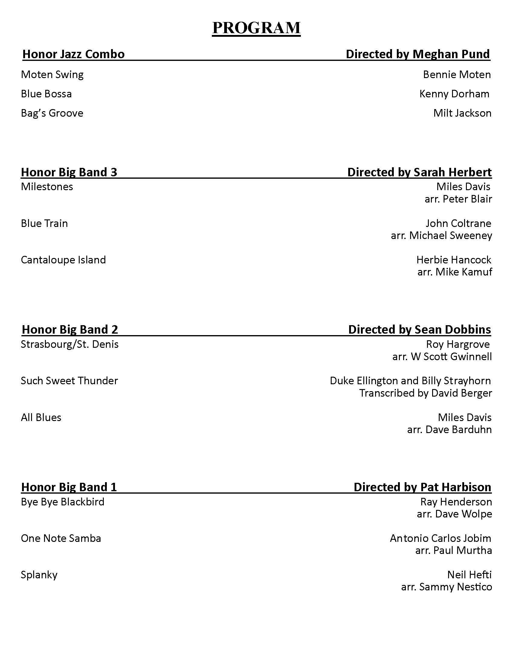 Jazz Honor Band Program