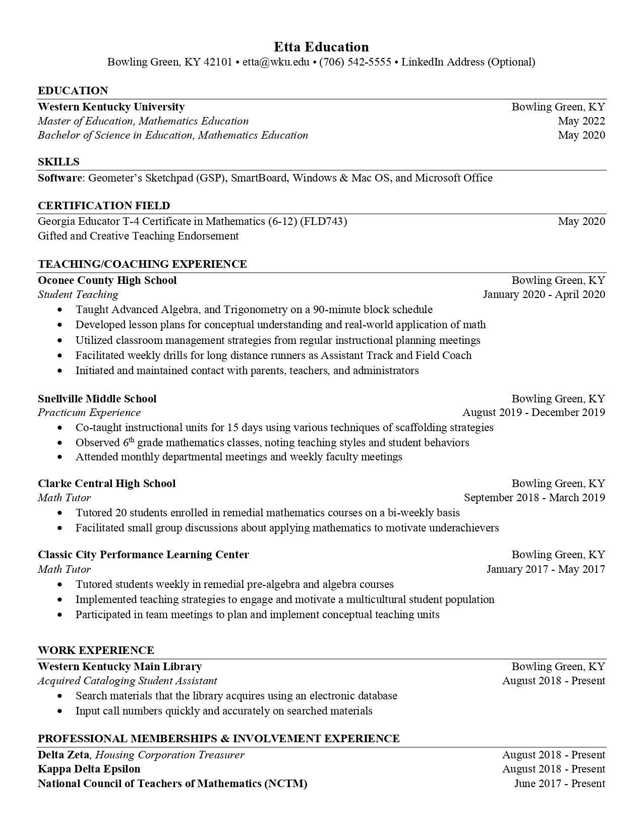 education resume
