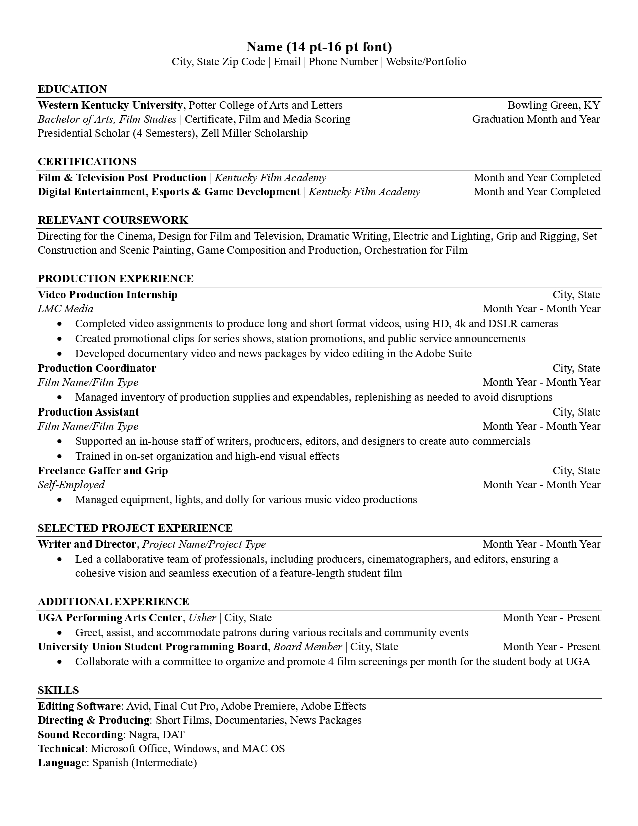 film resume