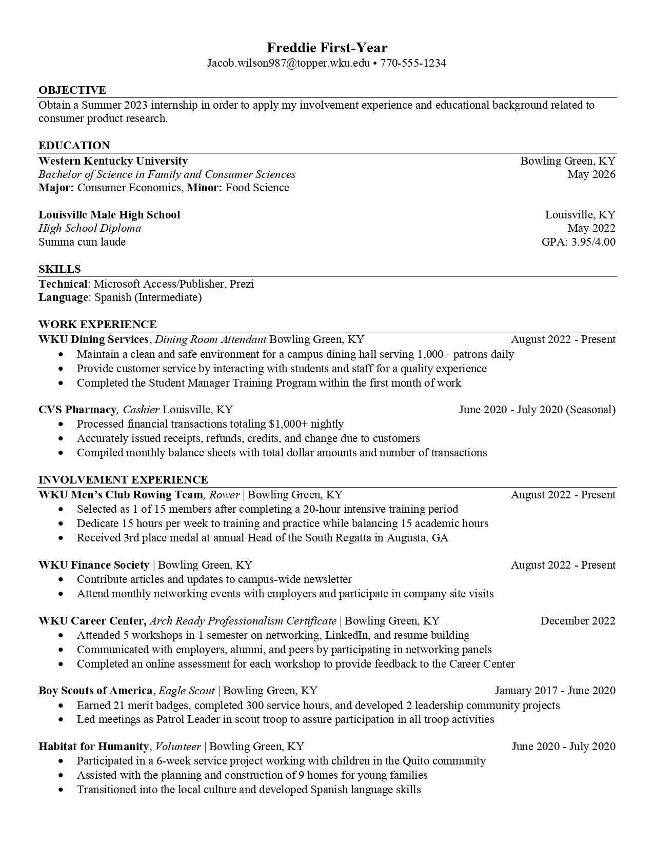 first year resume