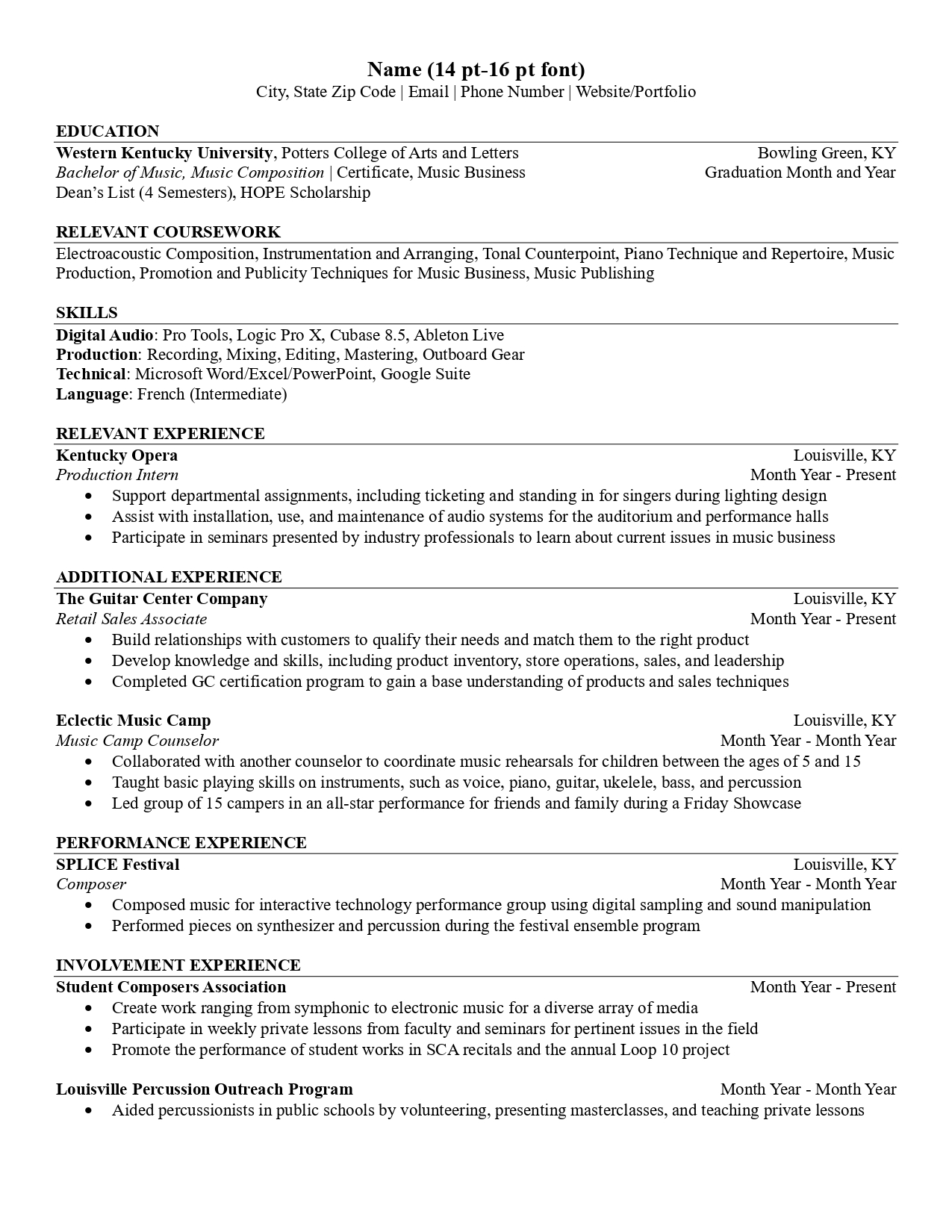 music resume