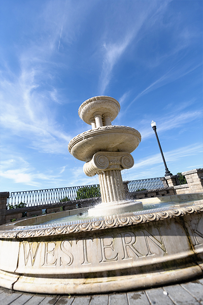 guthrie fountain in front of van meter hall at wku