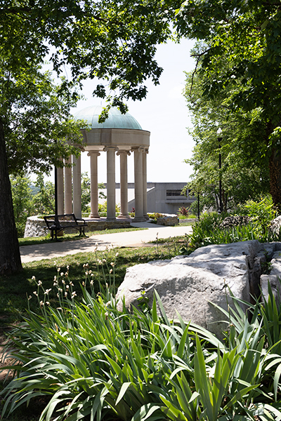 gazebo near garrett plaza at wku framed by flowers