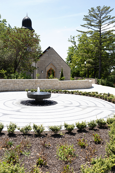 labyrinth and fountain near the chandler memorial chapel at wku
