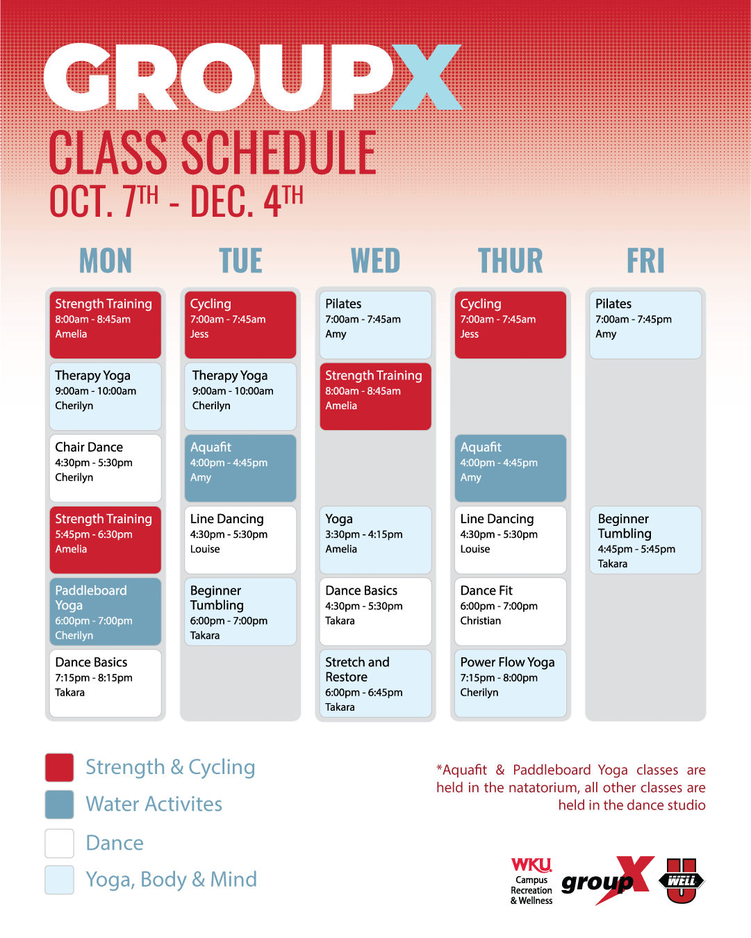 fall two groupx schedule