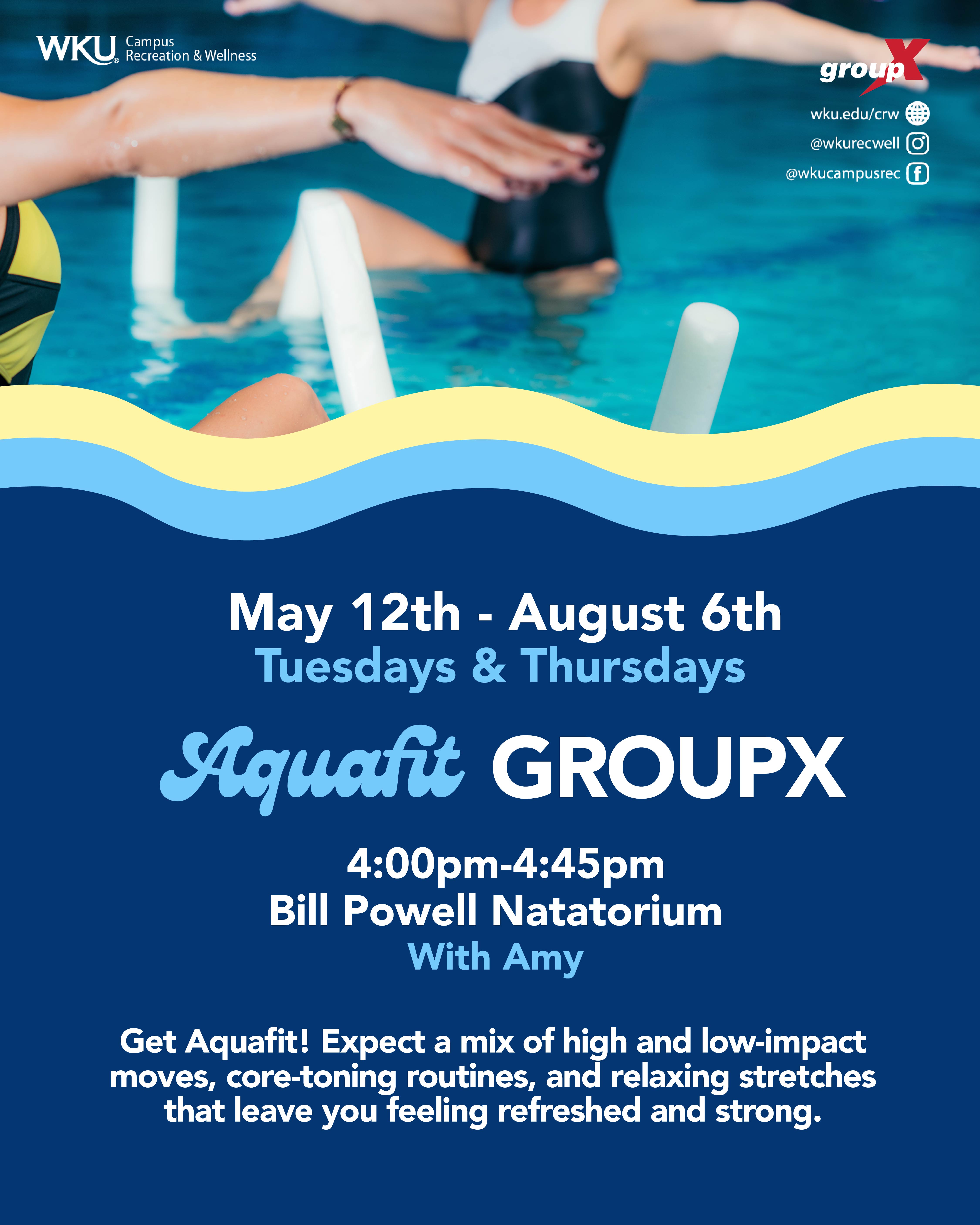 water fitness classes tue & thr at 4pm in the preston center