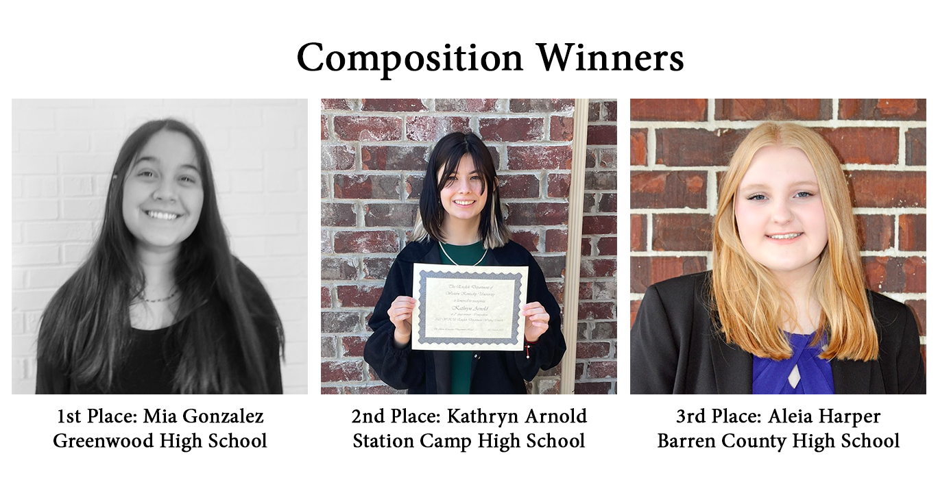 Pictures of the 2022 Composition winners: Mia Gonzalez, Kathryn Arnold, and Aleia Harper