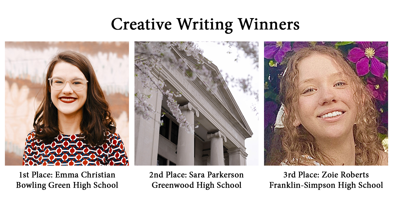 Pictures of the 2022 Creative Writing winners: Emma Christian, Sara Parkerson, and Zoie Roberts 