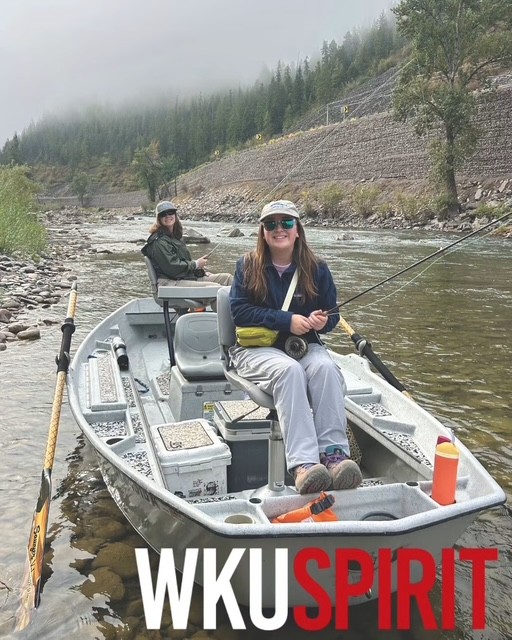 Two WKU students in a drift boat in Montana