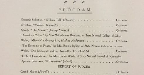 1910 program for the first known intercollegiate contest in which Western Kentucky State Normal School competed (they also hosted)
