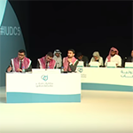 Lhousseine Guerwane, WKU’s QatarDebate Coach, judging final debate in the 2019 universities championship in Qatar (University of Princess Soumaya (Jordan) v. University of Qatar)