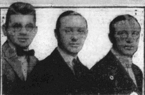 1923 WKSNS representatives in a debate at UK: Raymond Vincent, Meredith G. Carpenter, and H.C. Ogles