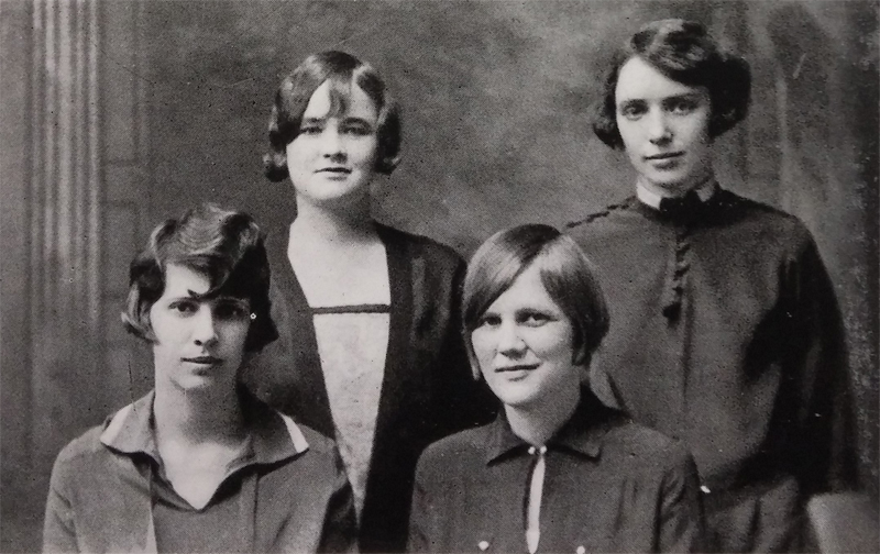 Women debating 1929: (back) Hazel G. Adams, Mary D. Gardner; (front) Clarice Hines, Lillian Mae Johnson