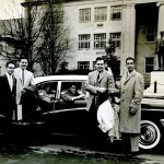 March 1958, beginning the trip to Houston, Texas for the Southern Speech Association Tournament: Lerond Curry, Thomas Pogue, Greg O'Neill, and Ed Render; and Russell Miller