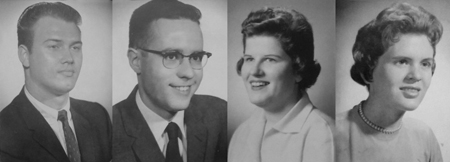 1959 Oratorical Competition winners: Ogden: Robert May; Robinson: Lerond Curry; AAUW: Jo Ann Hall Kurtz; SNEA: Linda Gass Foote