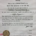 1970 Zeta Phi Eta membership charter
