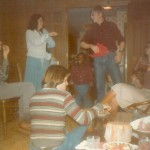 December 1978, Melayna Brown presenting an award to Terry Barnes, watching seated front Brent Shockley, Ken Ladd, Vickie and Joe Cardot (grad asst) @ Forensic Union Christmas Party @ Larry Caillouet's