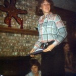 1978-79, (standing) Rose Anne Noe (now Knight); (seated) Doug Davis and Deniece Rogers @ Forensic Union Christmas Party @ Larry Caillouet's