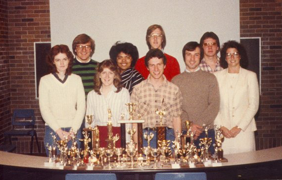 1982-83, (front l-r) Robin Cornette, Teresa ?, Mike Winters, James Anthony Smith, and Melayna Brown (now Tinsley); (back l-r) Bobby Bright, Stephanie L. Ray, Mark Iverson, _____