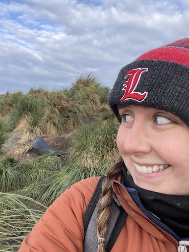 Cat Gallagher with an elephant seal