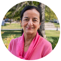 woman wearing bright pink top