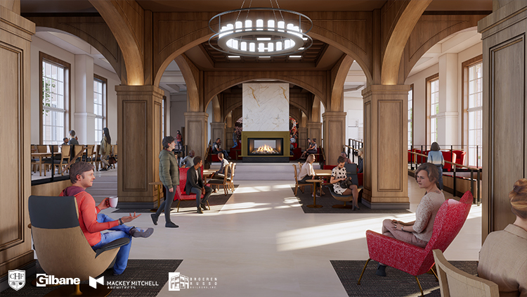 interior rendering of the great hall in future wku residence hall