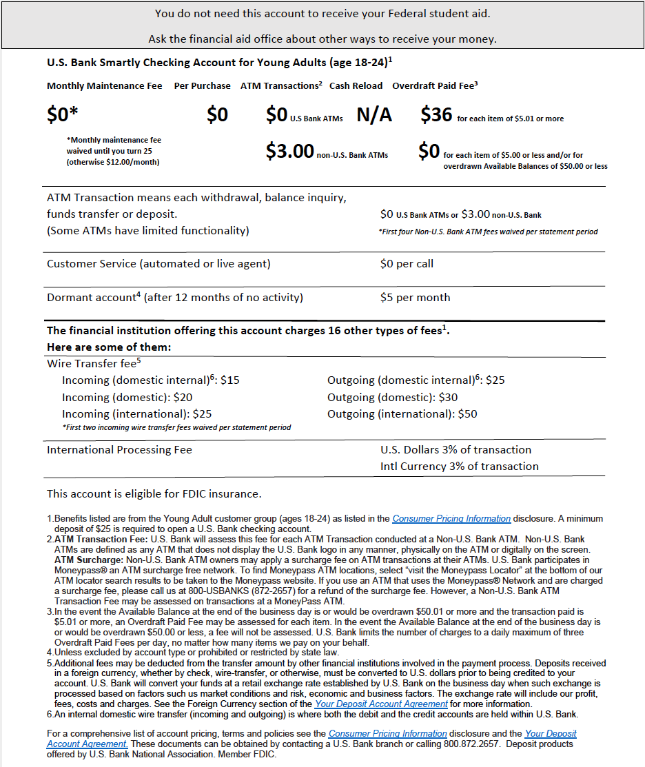 Image of Department of Education disclosure form for the partnership between WKU and US Bank. Click to open PDF format.