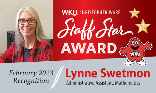 Lynne Swetmon, Mathematics, winner of February Staff Star Award