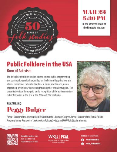 Final Talk in WKU Folk Studies Anniversary Series to Feature 1974 Alumnus Peggy Bulger