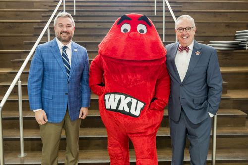 KCTCS President Ryan Quarles, Big Red and WKU President Timothy C. Caboni