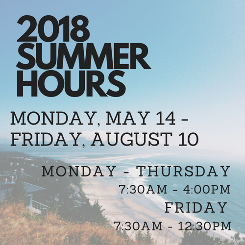 2018 Summer Hours