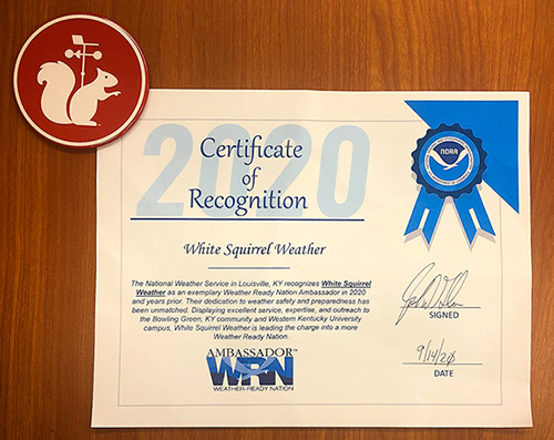 White Squirrel Weather named 2020 Weather Ready Nation Ambassador of Excellence