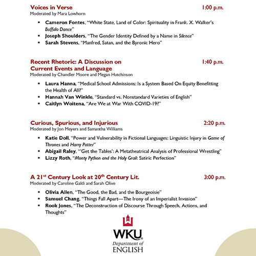 WKU English Department to Host Virtual 2020 Undergraduate Conference on Literature, Language, and Culture